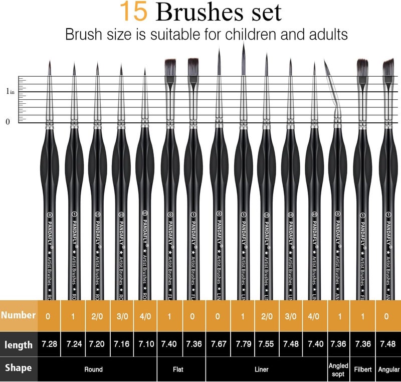 PANDAFLY Detail Paint Brushes Set, 15pcs Miniature Brushes for Fine Detailing & Art Painting - Acrylic, Oil, Watercolors & Paint by Number, Models, Face, Nail, Craft - Image 3